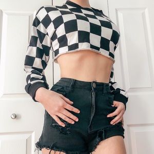Black and White Checkered Crop Top